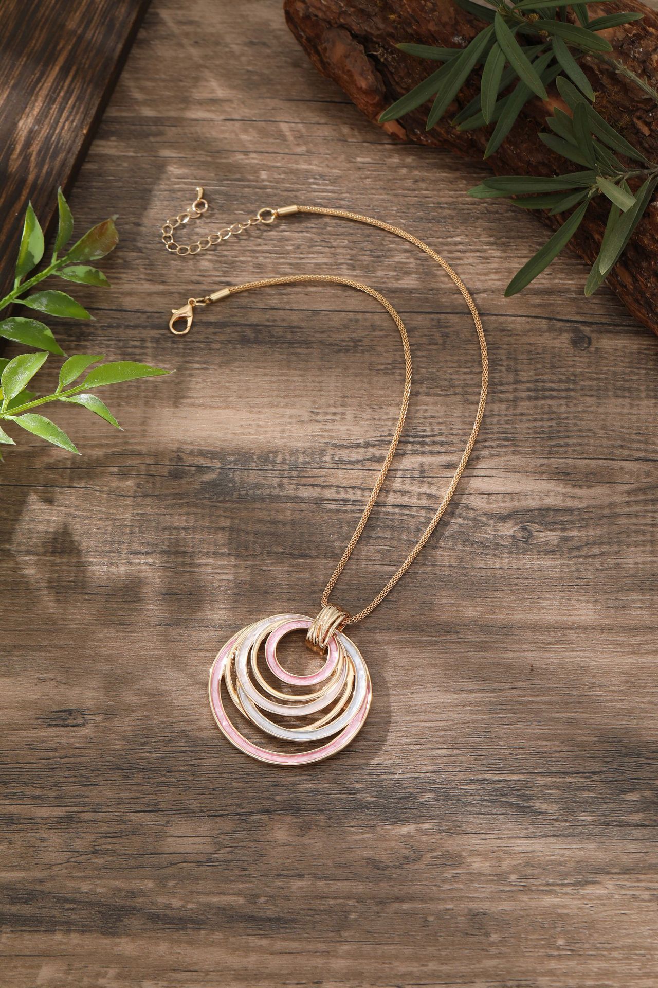 Colorful Painting Oil Round Hollow Geometric Line Necklace